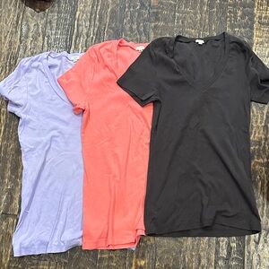 J. Crew Women's Short Sleeve V-Neck Tees - Black, Coral, Lavender
